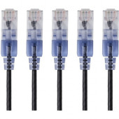 Monoprice 5-Pack, SlimRun Cat6A Ethernet Network Patch Cable, 3ft Black - 3 ft Category 6a Network Cable for Network Device, PC, Computer, Server, Printer, Router, Network Media Player, VoIP Device, PoE-enabled Device, Network Device - First End: 1 x RJ-4