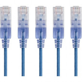 Monoprice 5-Pack, SlimRun Cat6A Ethernet Network Patch Cable, 7ft Blue - 7 ft Category 6a Network Cable for PC, Server, Printer, Router, Network Media Player, VoIP Device, Network Device - First End: 1 x RJ-45 Male Network - Second End: 1 x RJ-45 Male Net