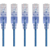 Monoprice 5-Pack, SlimRun Cat6A Ethernet Network Patch Cable, 10ft Blue - Category 6a for Network Device, PC, Computer, Server, Printer, Router, Network Media Player, VoIP Device, PoE-enabled Device, Network Device - Patch Cable - 10 ft - 5 Pack - 1 x RJ-