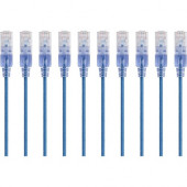 Monoprice 10-Pack, SlimRun Cat6A Ethernet Network Patch Cable, 7ft Blue - 7 ft Category 6a Network Cable for PC, Server, Printer, Router, Network Media Player, VoIP Device, PoE-enabled Device, Network Device - First End: 1 x RJ-45 Male Network - Second En