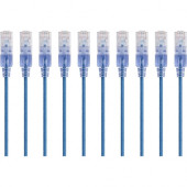 Monoprice 10-Pack, SlimRun Cat6A Ethernet Network Patch Cable, 10ft Blue - 10 ft Category 6a Network Cable for PC, Server, Printer, Router, Network Media Player, VoIP Device, PoE-enabled Device, Network Device - First End: 1 x RJ-45 Male Network - Second 