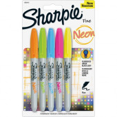 Newell Rubbermaid Sharpie Fine Neon Permanent Markers - Fine Marker Point - Neon Yellow, Neon Pink, Neon Orange, Neon Green, Neon Blue - 5 / Set - TAA Compliance 1860443