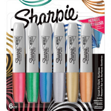 Newell Rubbermaid Sanford Permanent Marker - Fine Marker Point - Chisel Marker Point Style - Gold Metallic, Silver Metallic, Bronze Metallic, Ruby Metallic, Emerald Metallic, Sapphire Metallic - 6 / Pack - TAA Compliance 2089634