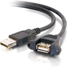 C2g 1ft Panel-Mount USB 2.0 A Male to A Female Cable - Type A Male USB - Type A Female USB - 1ft - Black - RoHS Compliance 28061