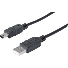 Manhattan Hi-Speed USB 2.0 A Male to Mini-B Male Device Cable, 6&#39;&#39;, Black - Hi-Speed USB 2.0 for ultra-fast data transfer rates with zero data degradation 333375