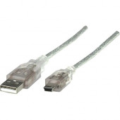 Manhattan Hi-Speed USB 2.0 A Male to Mini-B Male Device Cable, 6&#39;&#39;, Translucent Silver - Hi-Speed USB 2.0 for ultra-fast data transfer rates with zero data degradation 333412