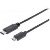 Manhattan Hi-Speed USB 2.0 C Male to Micro-B Male Device Cable, 3 ft, Black - USB for Desktop Computer, Notebook - 60 MB/s - 3 ft - 1 x Type C Male USB - 1 x Type B Male Micro USB - Nickel Plated Contact - Shielding - Black 353311