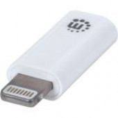 Manhattan iLynk Charge/Sync Adapter - 1 x Lightning Male Proprietary Connector - 1 x Micro Type B Female USB - Nickel Connector - White 390620