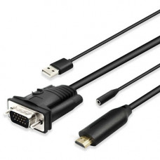 4XEM 3ft HDMI to VGA Adapter with 3.5mm Audio Jack and USB Power - 3 ft HDMI/USB/VGA/mini-phone Video Cable for Video Device, Monitor, Home Theater System, TV - First End: 1 x HDMI Male Digital Video, First End: 1 x USB Type A Male Powered USB, First End: