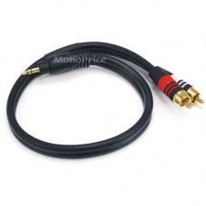 Monoprice 1.5ft Premium 3.5mm Stereo Male to 2RCA Male 22AWG Cable (Gold Plated) - Black - 1.50 ft Coaxial Audio Cable for Headphone, Audio Amplifier, A/V Receiver, Cellular Phone, Audio Device - First End: 1 x Mini-phone Male Stereo Audio - Second End: 2