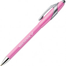 Newell Rubbermaid Paper Mate FlexGrip Pink Ribbon Retractable Pen - Medium Pen Point - Black - Pink Rubber Barrel - 12 / Dozen - TAA Compliance 70672