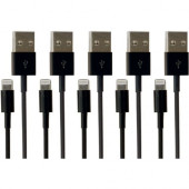 VisionTek Lightning to USB Black 1 Meter Cable - 5 Pack - 3.28 ft Lightning/USB Data Transfer Cable for iPod, iPad, iPhone - First End: 1 x Lightning Male Proprietary Connector - Second End: 1 x Type A Male USB - Black - 5 Pack 900784