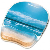 Fellowes Photo Gel Mouse Pad Wrist Rest with Microban&reg; - Sandy Beach - 9.3" x 7.9" x 0.9" Dimension - Multicolor - Rubber Back, Polyurethane Cover, Gel - Stain Resistant, Skid Proof - TAA Compliance 9179301