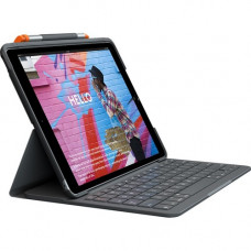 Logitech Slim Folio Keyboard/Cover Case Apple, iPad (7th Generation) Tablet - Graphite - Water Resistant, Scratch Resistant, Slip Resistant, Bump Resistant - Plastic - 7.3" Height x 10.1" Width x 0.9" Depth - TAA Compliance 920-009473