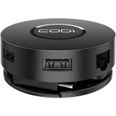 CODI 7 Port Mini Dock - for Desktop PC/Tablet - Yes - microSD - 100 W - USB Type C - 2 Displays Supported - 4K - 3840 x 2160, 1920 x 1080 - USB Type-C - 1 x RJ-45 Ports - Network (RJ-45) - 2 x HDMI Ports - HDMI - Black - Wired - Gigabit Ethernet - Windows