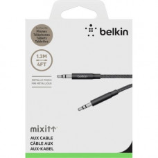 Belkin MIXIT&uarr; Metallic AUX Cable - 4 ft Mini-phone Audio Cable for Audio Device, Speaker, Smartphone, Tablet, Stereo Receiver - First End: 1 x Mini-phone Male Stereo Audio - Second End: 1 x Mini-phone Male Stereo Audio - Black AV10164BT04-BLK