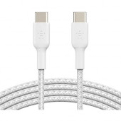 Belkin BOOST&uarr;CHARGE Braided USB-C to USB-C Cable - 3.28 ft USB-C Data Transfer Cable - First End: 1 x Type C Male USB - Second End: 1 x Type C Male USB - White CAB004BT1MWH