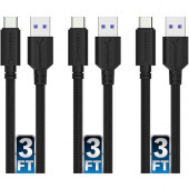 Sabrent 3-Pack 22AWG Premium 3ft USB-C to USB A 3.0 Sync & Charge Cables (CB-C3X3) - 3 ft USB/USB-C Data Transfer Cable for Smartphone, MP3 Player, Camera, Tablet, Hard Drive, Handheld Gaming Console, Phone, Digital Text Reader - First End: 1 x Type A