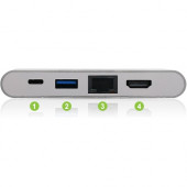 IOGEAR USB-C 4-in-1 4K Multiport Adapter - for Notebook - USB Type C, Thunderbolt 3 - 3 x USB Ports - 1 x USB 3.0 - Network (RJ-45) - HDMI - Docking GUH3C3PD