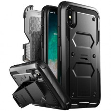 I-Blason Armorbox Carrying Case (Holster) Apple iPhone X Smartphone - Black - Drop Resistant, Shock Absorbing, Scratch Resistant, Scrape Resistant - Polycarbonate Exterior, Thermoplastic Polyurethane (TPU) - Holster, Belt Clip IPHX-ARMRBX-BK