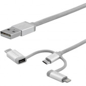 Startech.Com 2m USB Multi Charging Cable - Braided - Apple MFi Certified - USB 2.0 - Charge 1x device at a time - For USB-C or Lightning devices attach the corresponding connector of the cable to the Micro-USB connector and plug into your device - For Mic