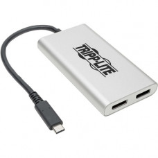 Tripp Lite MTB3-002-DP DisplayPort/Thunderbolt Video Adapter - 1 x USB Type C Female Thunderbolt 3 - 2 x DisplayPort Female Digital Video - 5120 x 2880 Supported - Silver MTB3-002-DP