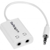 Startech.Com White Slim Mini Jack Headphone Splitter Cable Adapter - 3.5mm Male to 2x 3.5mm Female - 6" Mini-phone Audio Cable for iPod, iPhone, iPad, Speaker, Tablet - First End: 1 x 3.5mm Male Audio - Second End: 2 x 3.5mm Female Audio - Splitter C