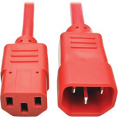 Tripp Lite 6ft Computer Power Extension Cord 10A 18 AWG C14 to C13 Red 6&#39;&#39; - For Computer, Scanner, Printer, Monitor, Power Supply, Workstation - 230 V AC Voltage Rating - 10 A Current Rating - Red P004-006-ARD