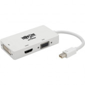 Tripp Lite Mini DisplayPort 1.2 to VGA/DVI/HDMI Adapter Converter 4K White mDP to VGA / DVI / HDMI 6in - DVI/HDMI/Mini DisplayPort/VGA for Chromebook, Monitor, Notebook, Tablet, MacBook, Audio/Video Device, Projector - 6" - 1 x Mini DisplayPort Male 