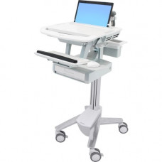 Ergotron StyleView Laptop Cart, 1 Drawer - Up to 17.3" Screen Support - 20 lb Load Capacity - 50.5" Height x 17.5" Width x 30.8" Depth - Floor Stand - Aluminum - White, Gray SV43-1110-0