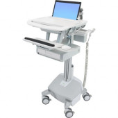 Ergotron StyleView Laptop Cart, LiFe Powered, 1 Drawer - Up to 17.3" Screen Support - 20 lb Load Capacity - 50.5" Height x 18.3" Width x 30.8" Depth - Floor Stand - Aluminum - White, Gray - TAA Compliance SV44-1112-1