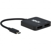 Tripp Lite U444-2DP-MST4K6 USB-C Adapter, Dual Display, Black - 1 x Type C Male Powered USB - 2 x DisplayPort Female Digital Audio/Video - 7680 x 4320 Supported - Nickel Connector - Black U444-2DP-MST4K6