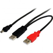 Startech.Com 1ft USB Y Cable for External Hard Drive - Type A Male USB - Mini Type B Male USB - 1ft - Black - RoHS Compliance USB2HABMY1