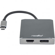 Rocstor Premium USB-C to DisplayPort & HDMI Dual Port Adapter - DisplayPort 4K @60Hz, HDMI 4K@30Hz - USB Type- C to 1x DisplayPort & 1x HDMI - 2-Port MST Adapter - for Mac and Windows - 4Kx2K 60Hz DisplayPort Resolutions up to 3840x2160, 4Kx2K 30H