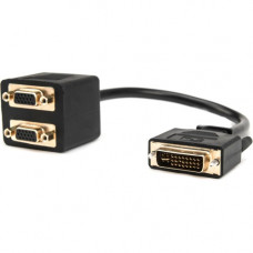 Rocstor Premium 1 ft DVI-I Analog to 2 x VGA Video Splitter Cable - M/F - DVI-I (Single-Link) Male Video - HD-15 Female VGA - 1ft - Black - DVI Cable to 2 x VGA Y Cable M/F - 1 ft DVI/VGA Video Cable for Monitor, Video Splitter, Video Device, Projector - 