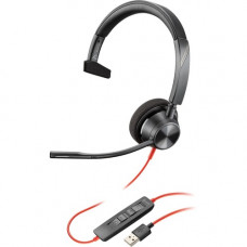 Plantronics Blackwire 3310, USB-A Headset - Mono - USB Type A - Wired - 32 Ohm - 20 Hz - 20 kHz - Over-the-head - Monaural - Supra-aural - Noise Cancelling Microphone - TAA Compliance 213928-101