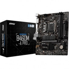 Micro-Star International  MSI B460M-A PRO Desktop Motherboard - Intel Chipset - Socket LGA-1200 - 64 GB DDR4 SDRAM Maximum RAM - DIMM, UDIMM - 2 x Memory Slots - Gigabit Ethernet - 4 x USB 3.1 Port - HDMI - DVI - 1 x RJ-45 - 6 x SATA Interfaces B460MAPRO