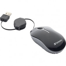 Verbatim Mini Travel Optical Mouse, Commuter Series - Black - Optical - Cable - Black - USB - Notebook, Computer - Scroll Wheel 98113