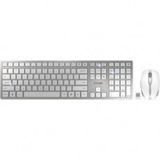 CHERRY DW 9100 SLIM Rechargeable Wireless Desktop - USB Scissors Wireless Bluetooth 4.0 2.40 GHz Keyboard - 104 Key - English (US) - Silver - USB Wireless Bluetooth Mouse - Optical - 2400 dpi - 6 Button - Rugged - Scroll Wheel - Silver, White - Windows Ke