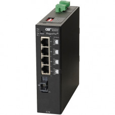 Omnitron Systems RuggedNet Unmanaged Ruggedized Industrial Gigabit, SM SC SF, RJ-45, Ethernet Fiber Switch - 4 x 10/100/1000BASE-T, 1 x 1000BASE-X, 2xDC Power, 5 Year Warranty 2890-1-14-2Z