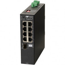 Omnitron Systems RuggedNet Unmanaged Ruggedized Industrial Gigabit, SFP, RJ-45, Ethernet Fiber Switch - 8 x 10/100/1000BASE-T, 1 x 1000BASE-X, 2xDC Power, 5 Year Warranty 2899-0-18-2Z