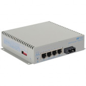 Omnitron Systems OmniConverter Unmanaged Gigabit High Power 60W PoE, SM SC, RJ-45, Ethernet Fiber Switch - 4 x 10/100/1000BASE-T, 1 x 1000BASE-X, AC Power, 5 Year Warranty 3003-2-14-1W