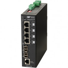 Omnitron Systems RuggedNet Managed Industrial Gigabit High Power 60W PoE, 2xSM LC, RJ-45, Ethernet Fiber Switch - 4 x 10/100/1000BASE-T, 2 x 1000BASE-X, 2xDC Power, 5 Year Warranty 3307-1-24-2Z