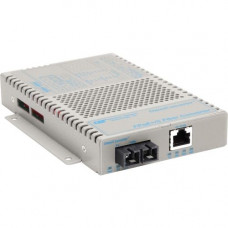 Omnitron Systems OmniConverter 10/100 PoE+ Ethernet Fiber Media Converter Switch RJ45 SC Multimode 5km Wide Temp - 1 x 10/100BASE-TX; 1 x 100BASE-FX; US AC Powered; Lifetime Warranty - RoHS, WEEE Compliance 9322-0-11W