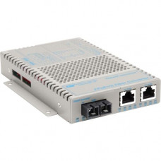 Omnitron Systems OmniConverter 10/100 PoE+ Ethernet Fiber Media Converter Switch RJ45 SC Multimode 5km Wide Temp - 2 x 10/100BASE-TX; 1 x 100BASE-FX; US AC Powered; Lifetime Warranty - RoHS, WEEE Compliance 9322-0-21W