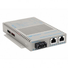 Omnitron Systems OmniConverter 10/100 PoE+ Ethernet Fiber Media Converter Switch RJ45 SC Single-Mode 30km Wide Temp - 2 x 10/100BASE-TX; 1 x 100BASE-LX; US AC Powered; Lifetime Warranty - RoHS, WEEE Compliance 9323-1-21W