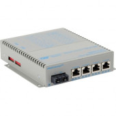 Omnitron Systems OmniConverter GPoE+/SX 4x PoE+ SC Single-Mode 12km US AC Powered - Network (RJ-45) - 4x PoE+ (RJ-45) Ports - 1 x SC Ports - DuplexSC Port - Single-mode - Gigabit Ethernet - 1000Base-T, 1000Base-LX - Desktop, Wall Mountable, Rail-mountable