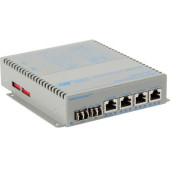 Omnitron Systems OmniConverter GPoE+/SX 4x PoE+ 2x LC Single-Mode 12km US AC Powered - Network (RJ-45) - 4x PoE+ (RJ-45) Ports - 2 x LC Ports - Single-mode - Gigabit Ethernet - 1000Base-T, 1000Base-LX - Desktop, Wall Mountable, Rail-mountable, Standalone 