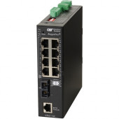 Omnitron Systems RuggedNet Managed Industrial Gigabit PoE+, SM SC, RJ-45, Ethernet Fiber Switch - 8 x 10/100/1000BASE-T, 1 x 1000BASE-X, 2xDC Power, 5 Year Warranty 9543-1-18-2Z