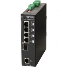 Omnitron Systems RuggedNet Managed Industrial Gigabit PoE+, SFP, RJ-45, Ethernet Fiber Switch - 4 x 10/100/1000BASE-T, 1 x 1000BASE-X, 2xDC Power, 5 Year Warranty 9559-0-14-2Z